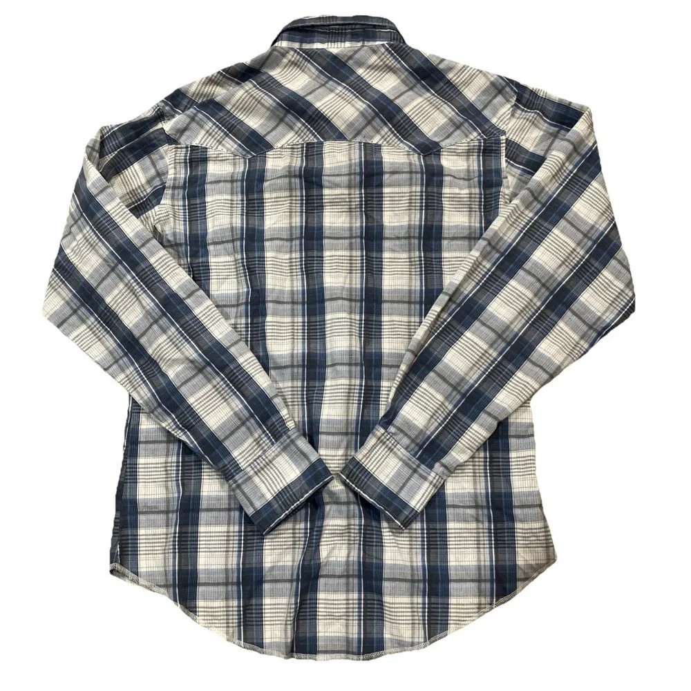 Wrangler Pearl Snap Long Sleeve Button Down Shirt M Blue - Picture 2 of 6